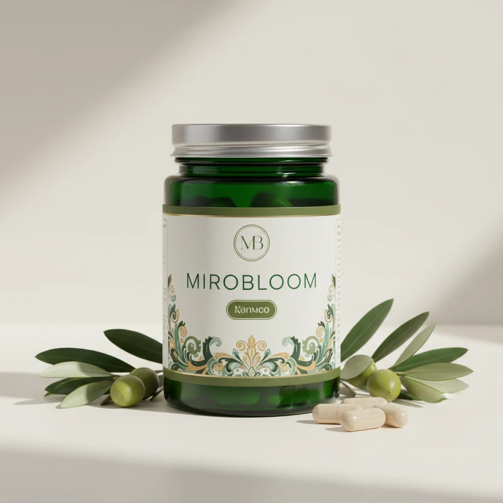 MiroBloom donkergroene glazen pot met zilveren deksel, voedingssupplement 90 capsules